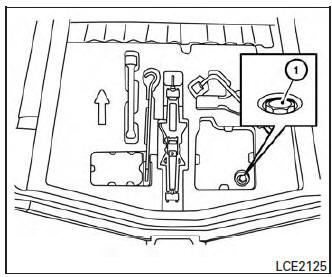 Nissan Micra. Reinstalling the temporary spare tire to its original position