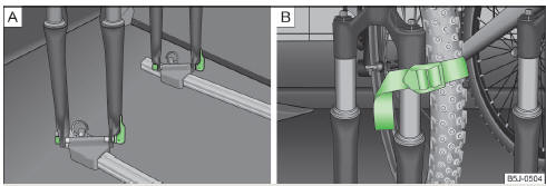 Fig. 75 Put in the bicycle/example fastening the front wheel
