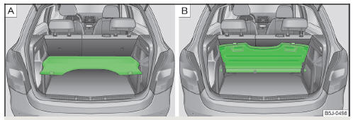 Fig. 65 The luggage compartment cover: Stowed in the lower position/ behind the rear seats