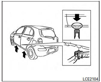 Nissan Micra. Jacking up vehicle and removing the damaged tire